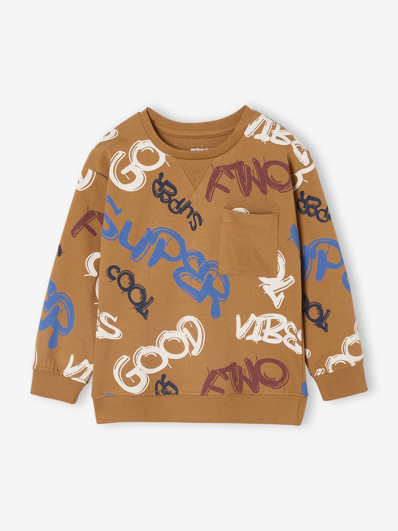 Jongensshirt in sweaterlook met print pecannoot afbeelding
