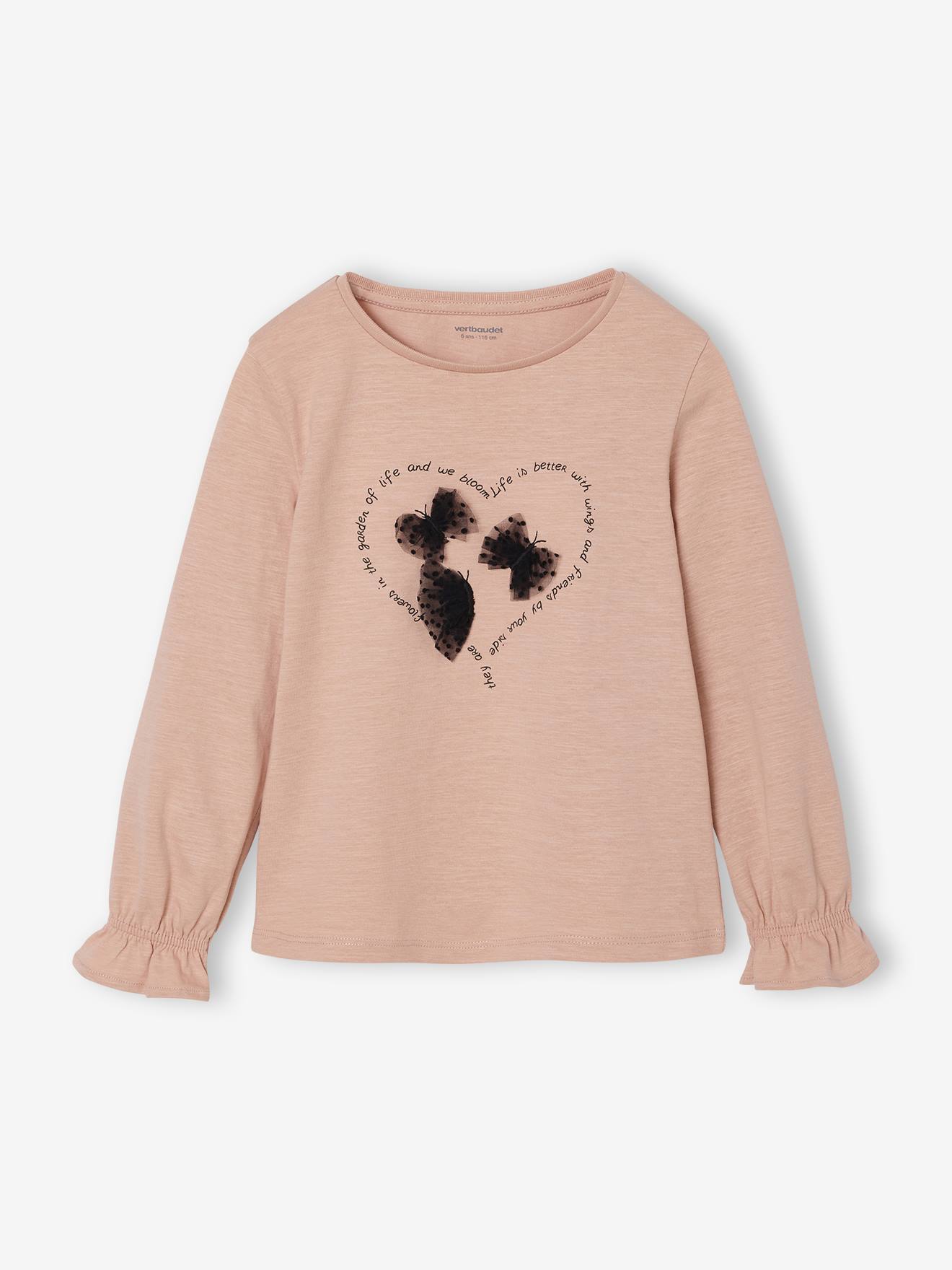 Romantisch meisjesshirt met decoratief motief roze (poederkleur) afbeelding