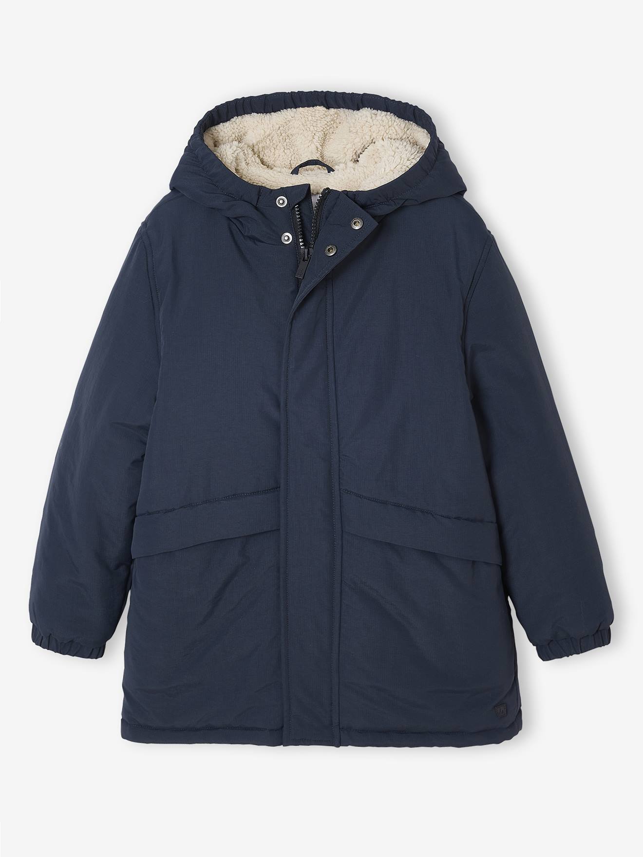 Parka met capuchon en sherpavoering voor jongens zwart afbeelding