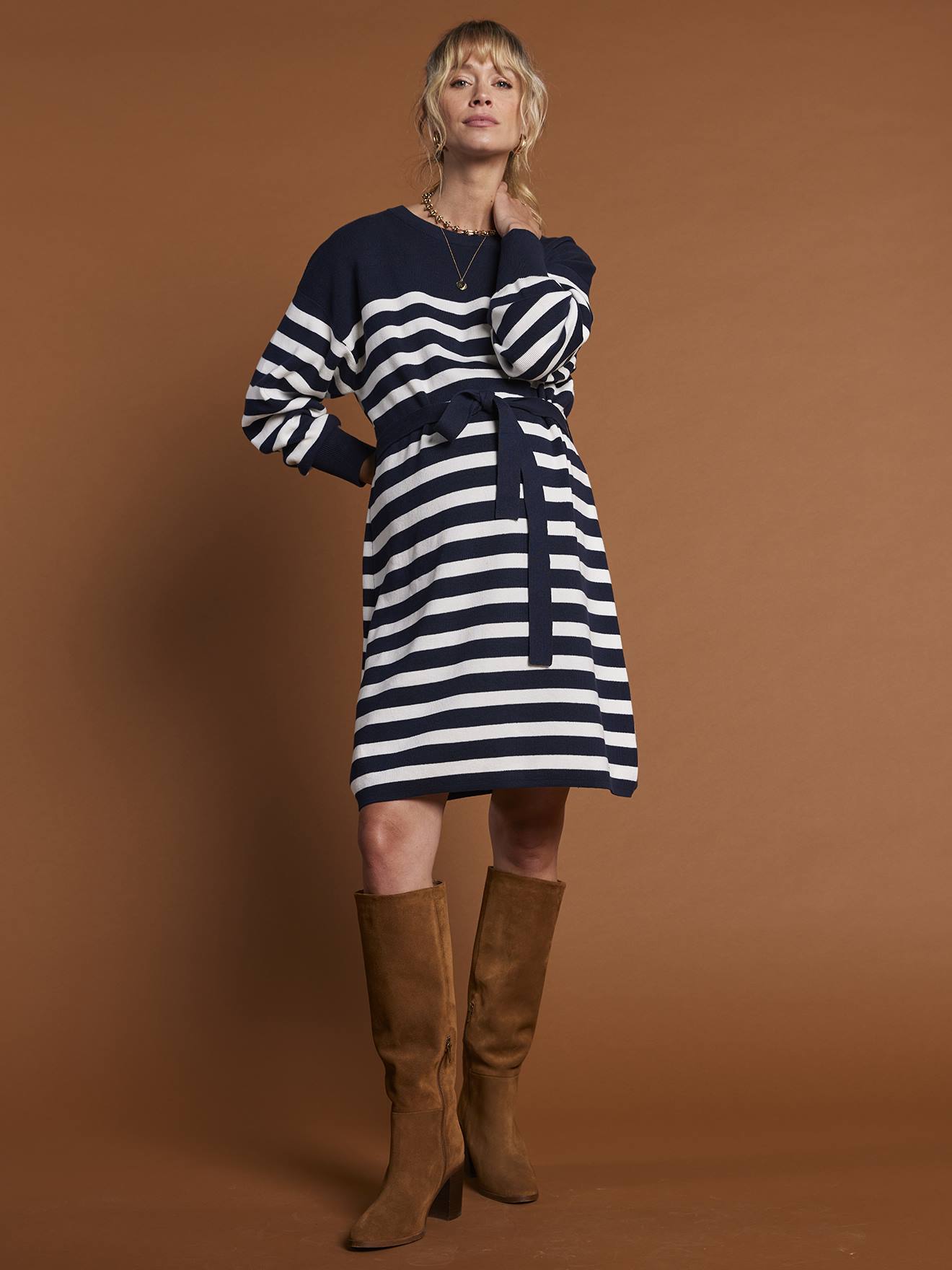 Gestreepte jurk in zwangerschaps sweater ENVIE DE FRAISE marineblauw afbeelding