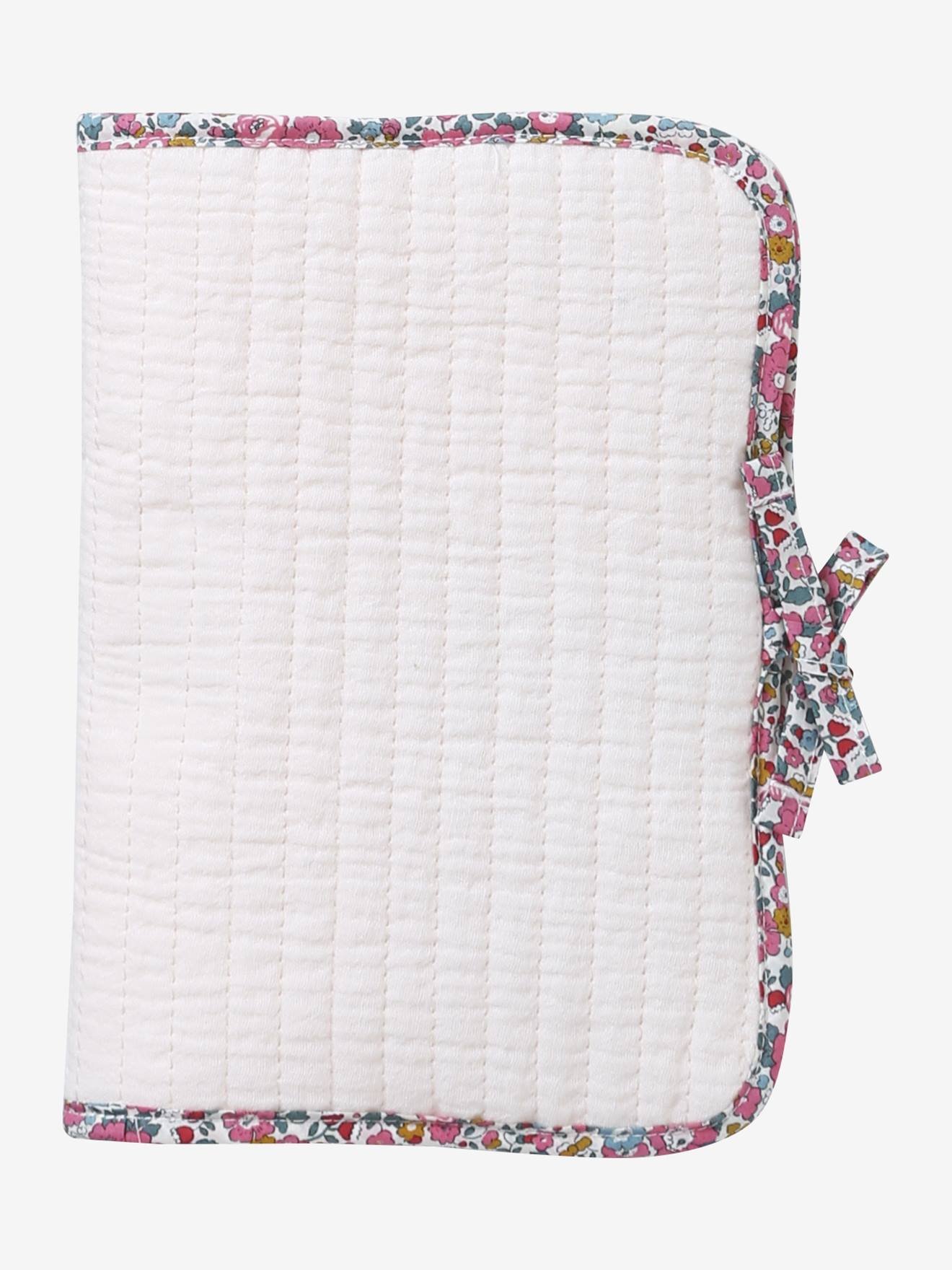 Beschermhoes voor schrift van katoenen gaas en Liberty ENVIE DE FRAISE, te personaliseren lichtroze afbeelding