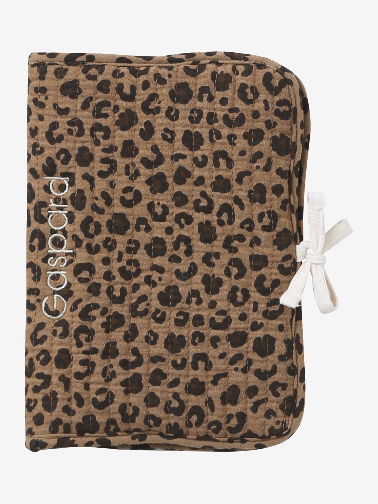 Beschermhoes voor schrift in ENVIE DE FRAISE luipaardkatoengaas, te personaliseren beige afbeelding