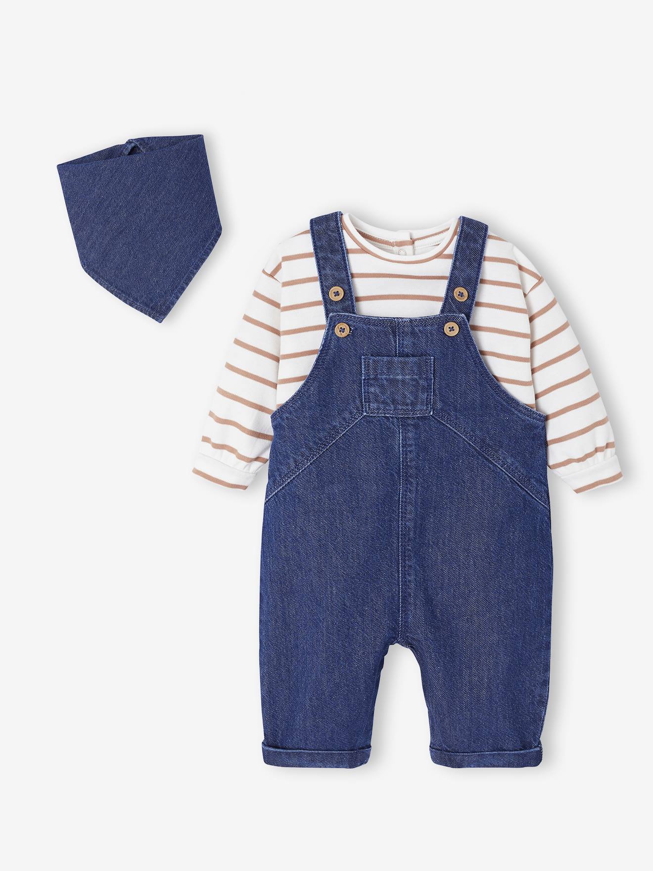 3-delige babyset met body + salopet + sjaal stone afbeelding