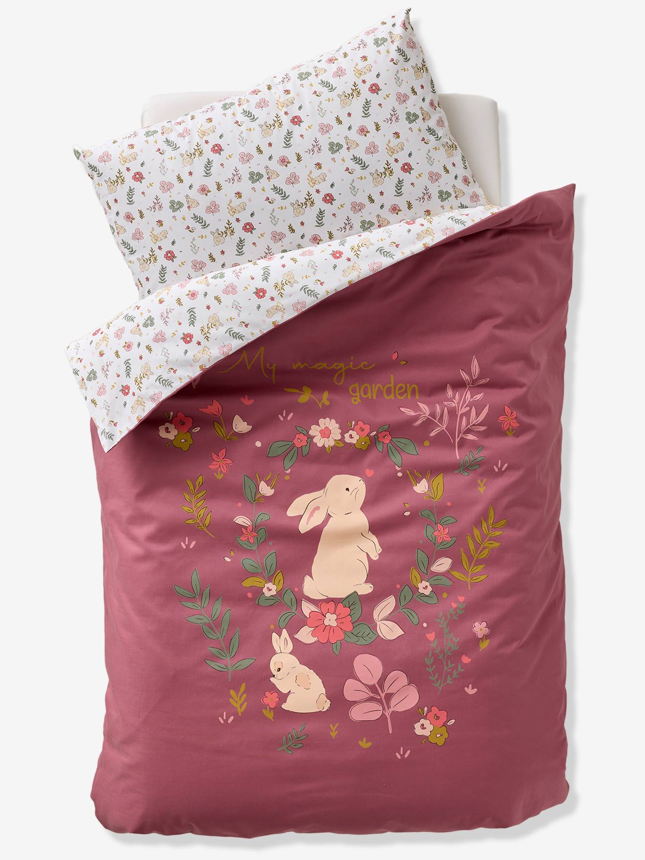 Bedset voor baby's met dekbedovertrek + kussensloop LAPIN ENCHANTÉ oudroze afbeelding