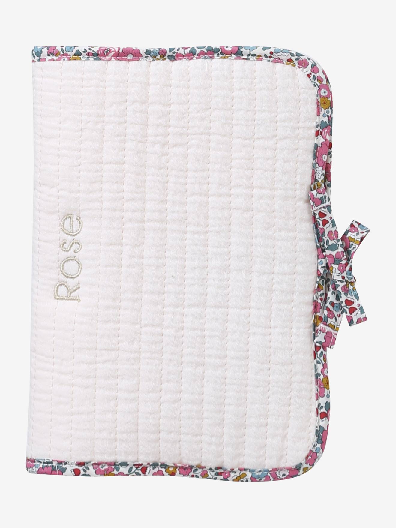 Beschermhoes voor schrift van katoenen gaas en Liberty ENVIE DE FRAISE, te personaliseren lichtroze afbeelding