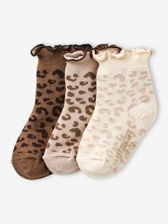 Baby-Set van 3 paar sokken voor babymeisjes met luipaardmotieven