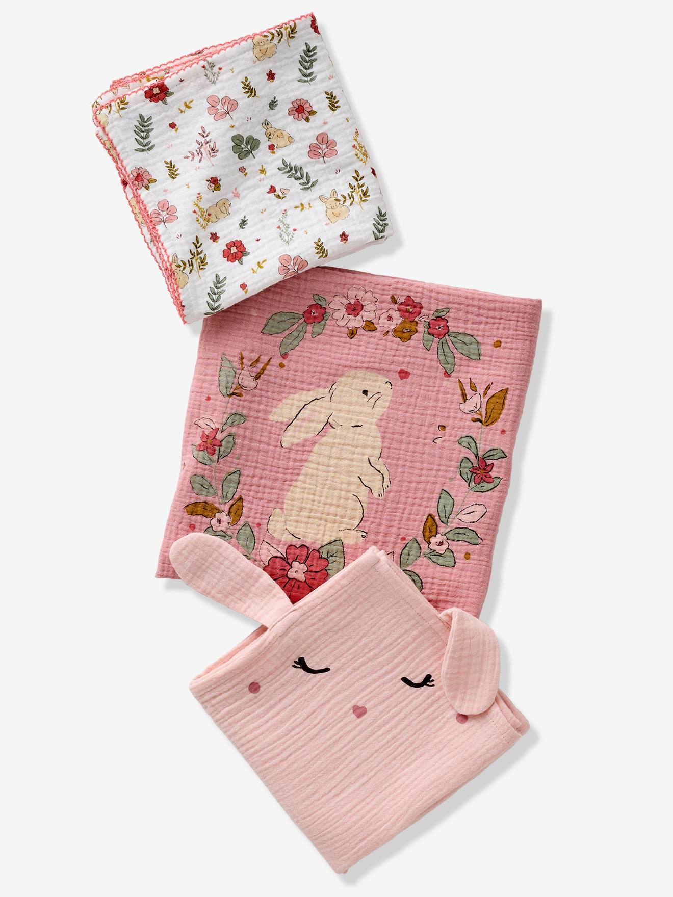 Set van 3 luiers in katoenen gaas LAPIN ENCHANTÉ veel roze afbeelding
