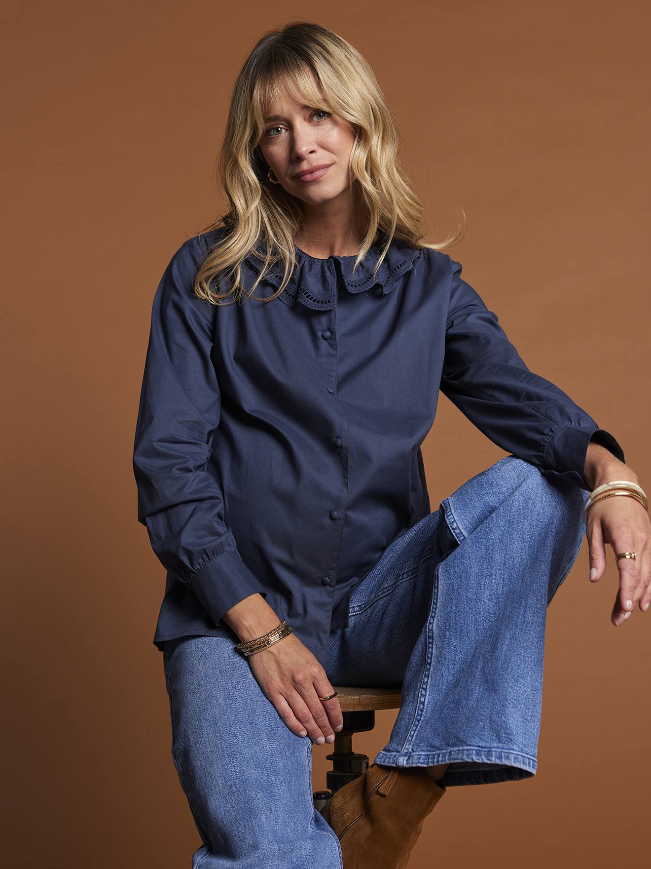 Borstvoedingsblouse met ruches ENVIE DE FRAISE nachtblauw afbeelding