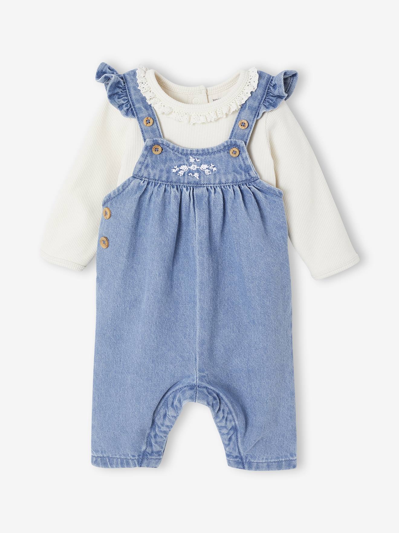 2-delige babyset met salopet van denim + body stone afbeelding
