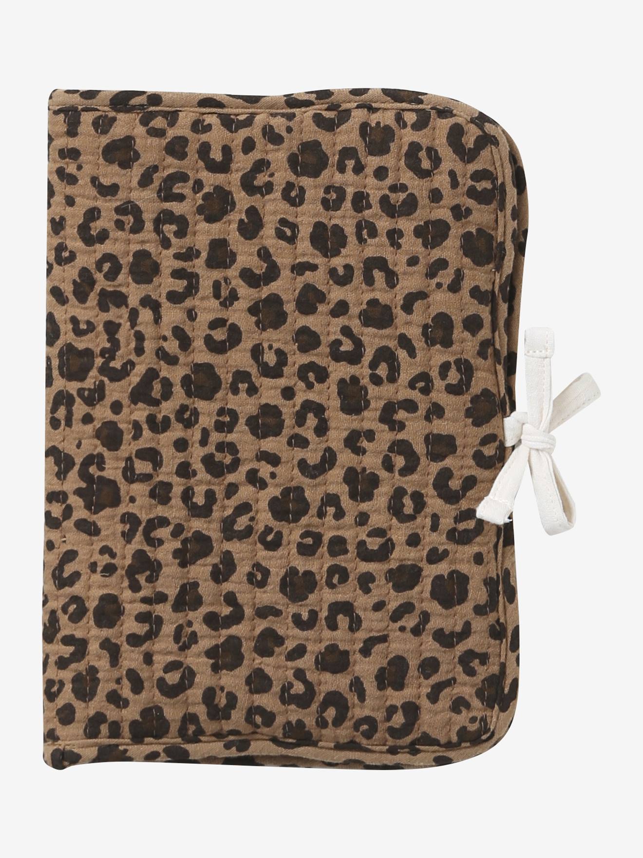 Beschermhoes voor schrift in ENVIE DE FRAISE luipaardkatoengaas, te personaliseren beige afbeelding