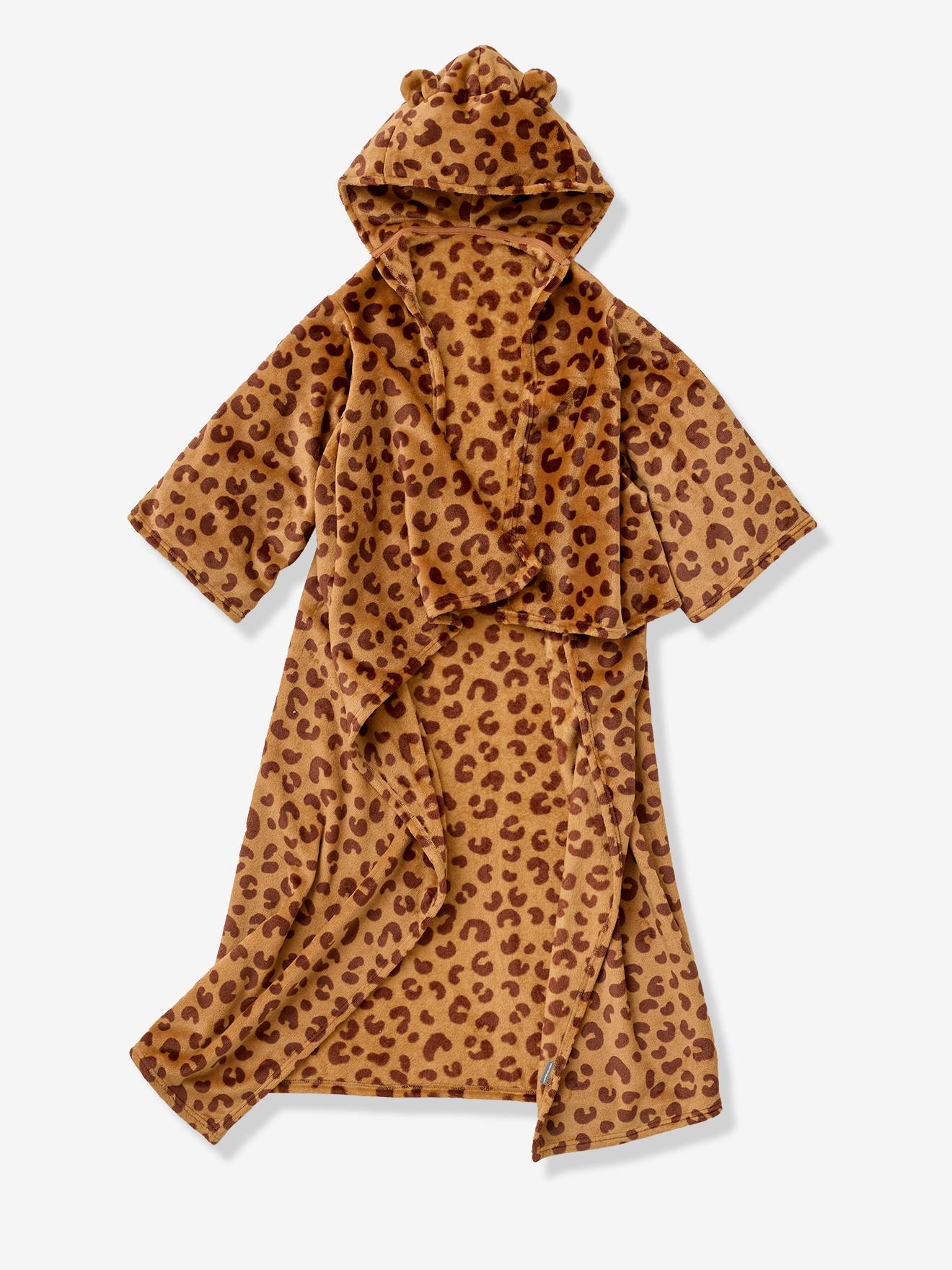 Plaid met mouwen en capuchon Luipaard beige, bedrukt afbeelding