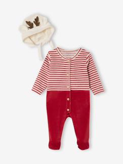 Baby-Pyjama, surpyjama-Kerstpyjama en muts baby in fluweel / velours ENVIE DE FRAISE, personaliseerbaar