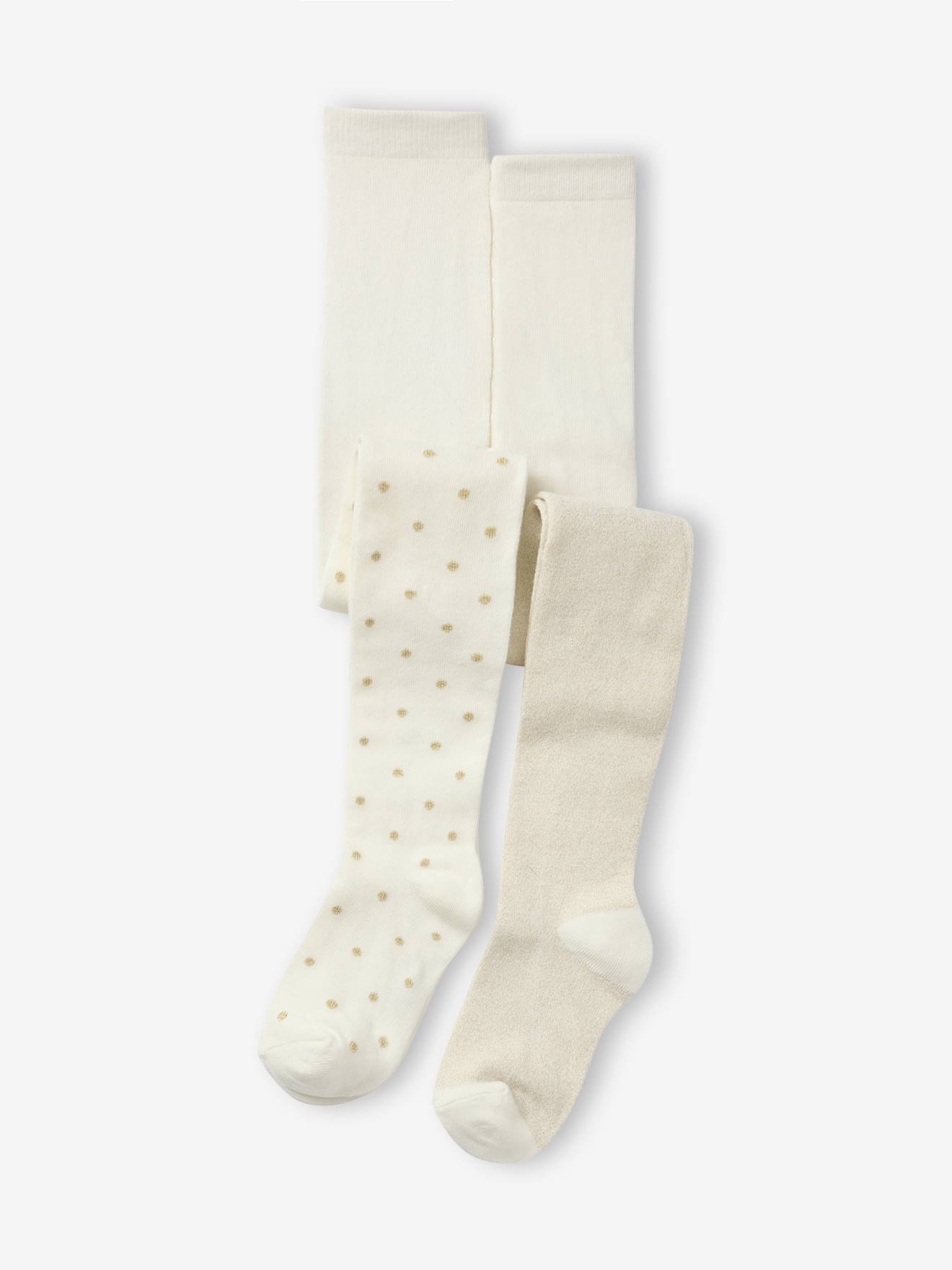 Set van 2 paar iriserende panty's voor meisjes ecru afbeelding