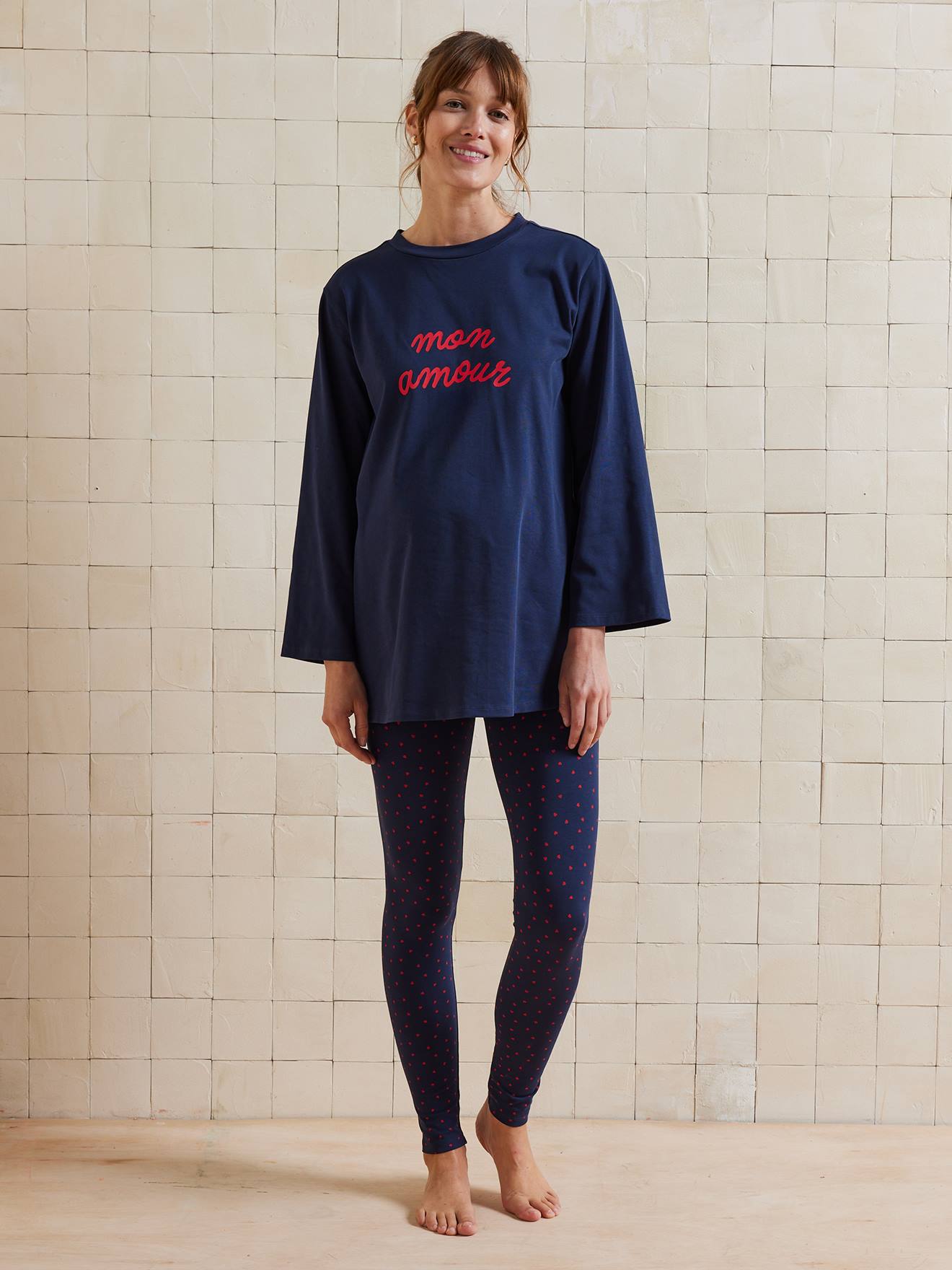 2-delige pyjama voor zwangere vrouwen "mon amour" marineblauw afbeelding