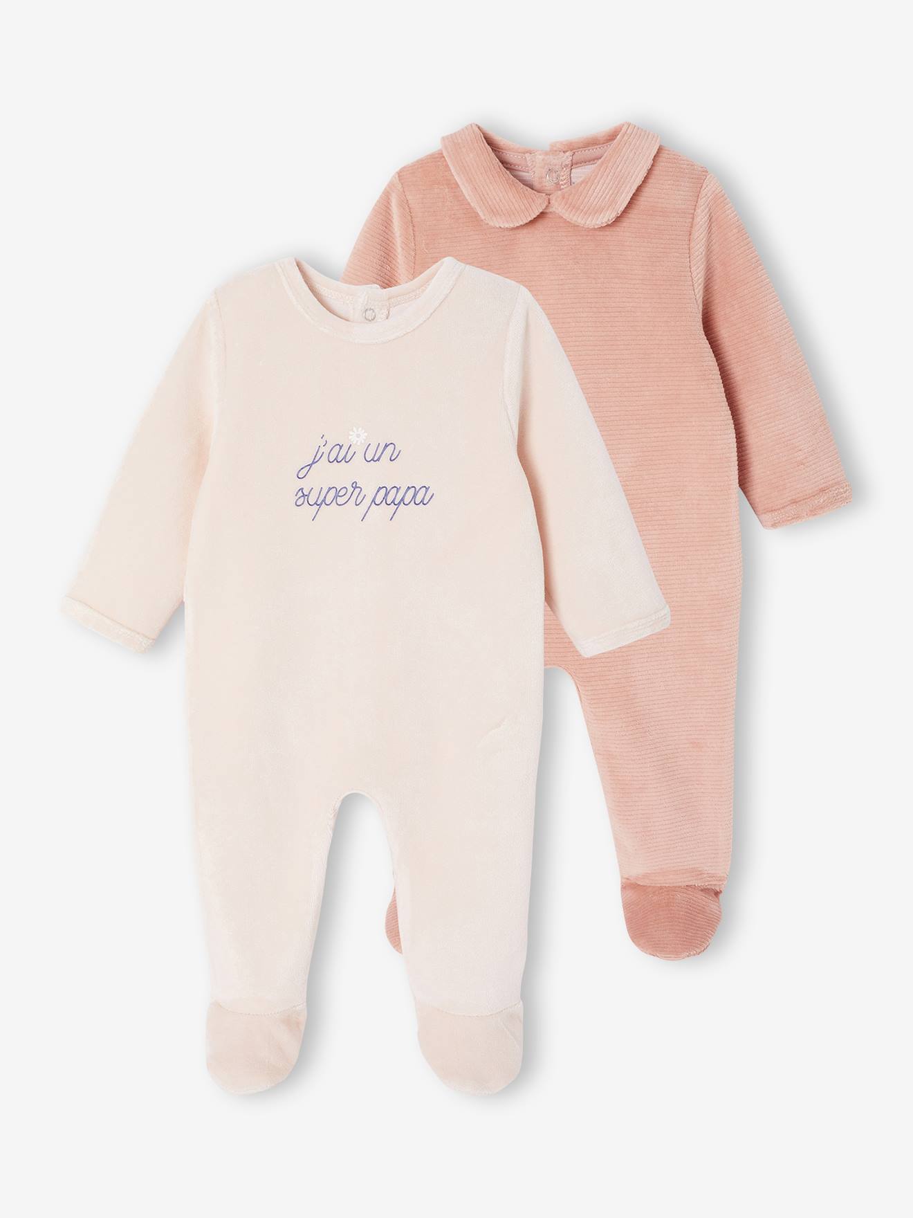 Set van 2 babyslaappakjes in fluweel / velours lichtroze afbeelding