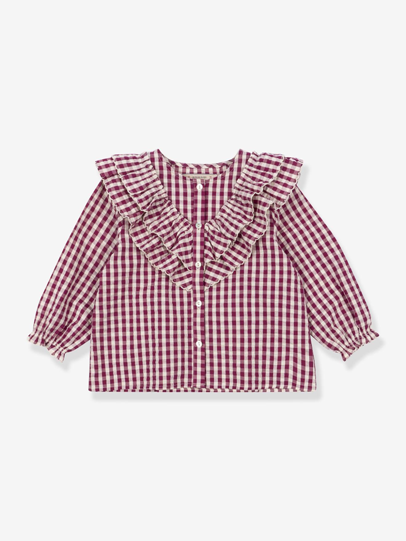 Blouse met ruches voor meisjes met ruitjesmotieven KONGES SLOJD rood afbeelding