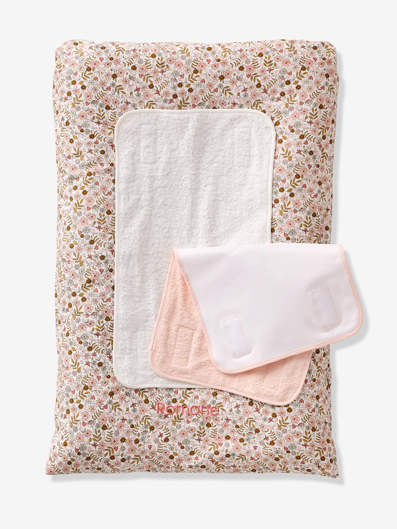 Luiermatras + 2 aanpasbare verschoonmatjes FLORA wit, bedrukt afbeelding