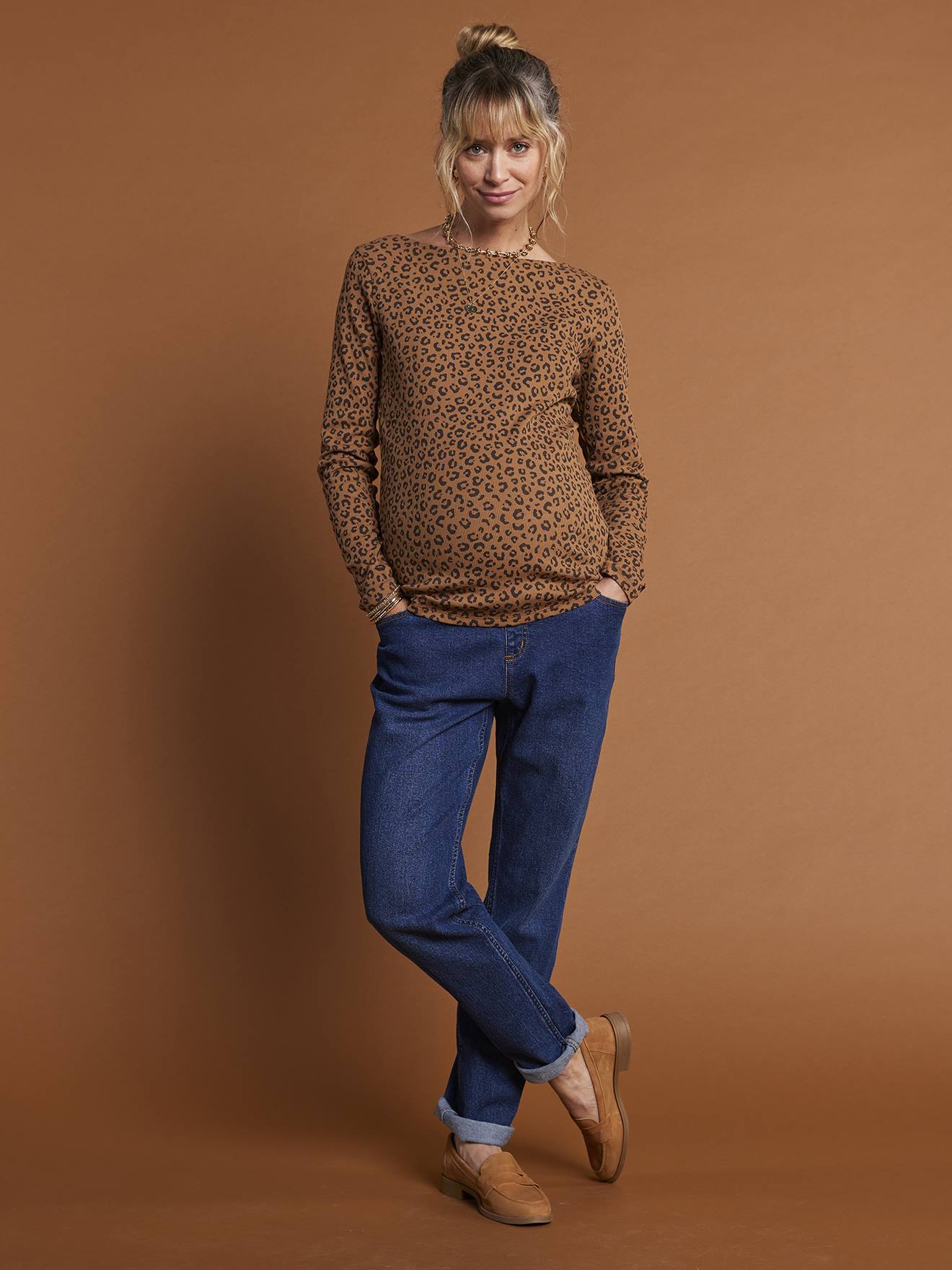 Rechte zwangerschapsjeans met Seamless band ENVIE DE FRAISE ongewassen denim afbeelding