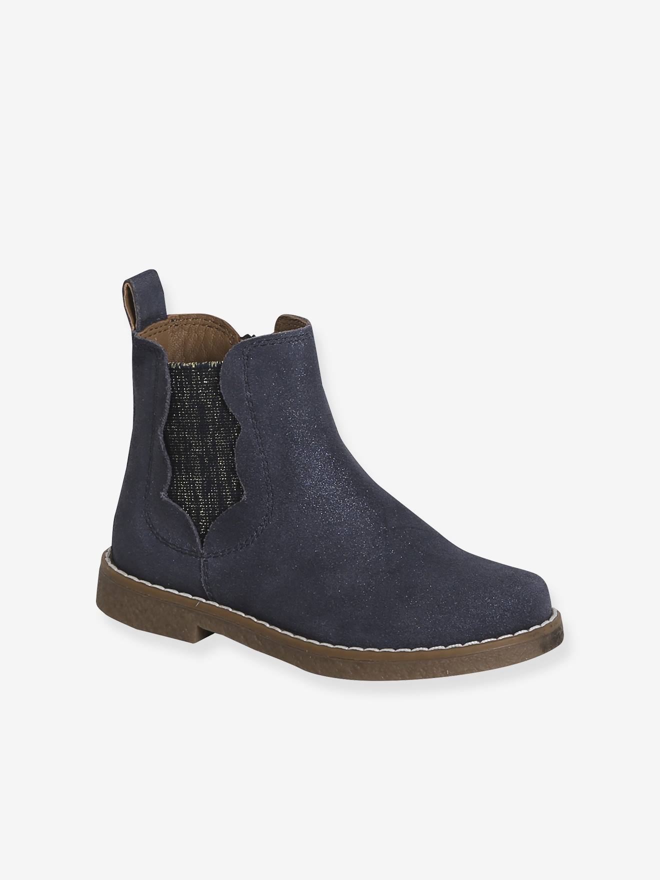 Leren meisjeslaarzen met schulprandjes marineblauw afbeelding