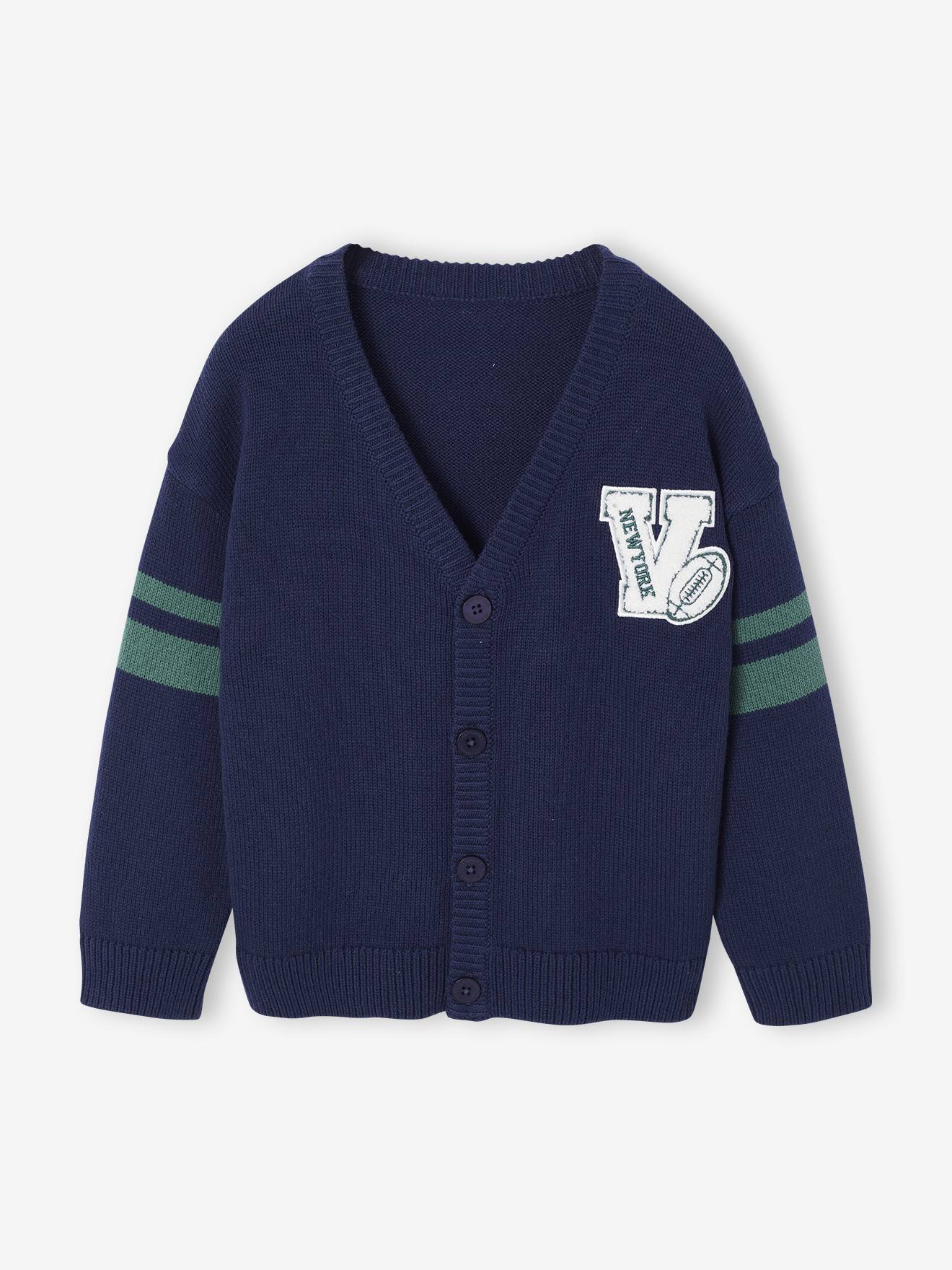 Vest met V-hals en lange mouwen voor jongens marineblauw afbeelding