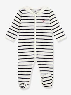 Baby-Pyjama, surpyjama-Gemengde baby pyjama in fluweel / velours met PETIT BATEAU streepjesprint