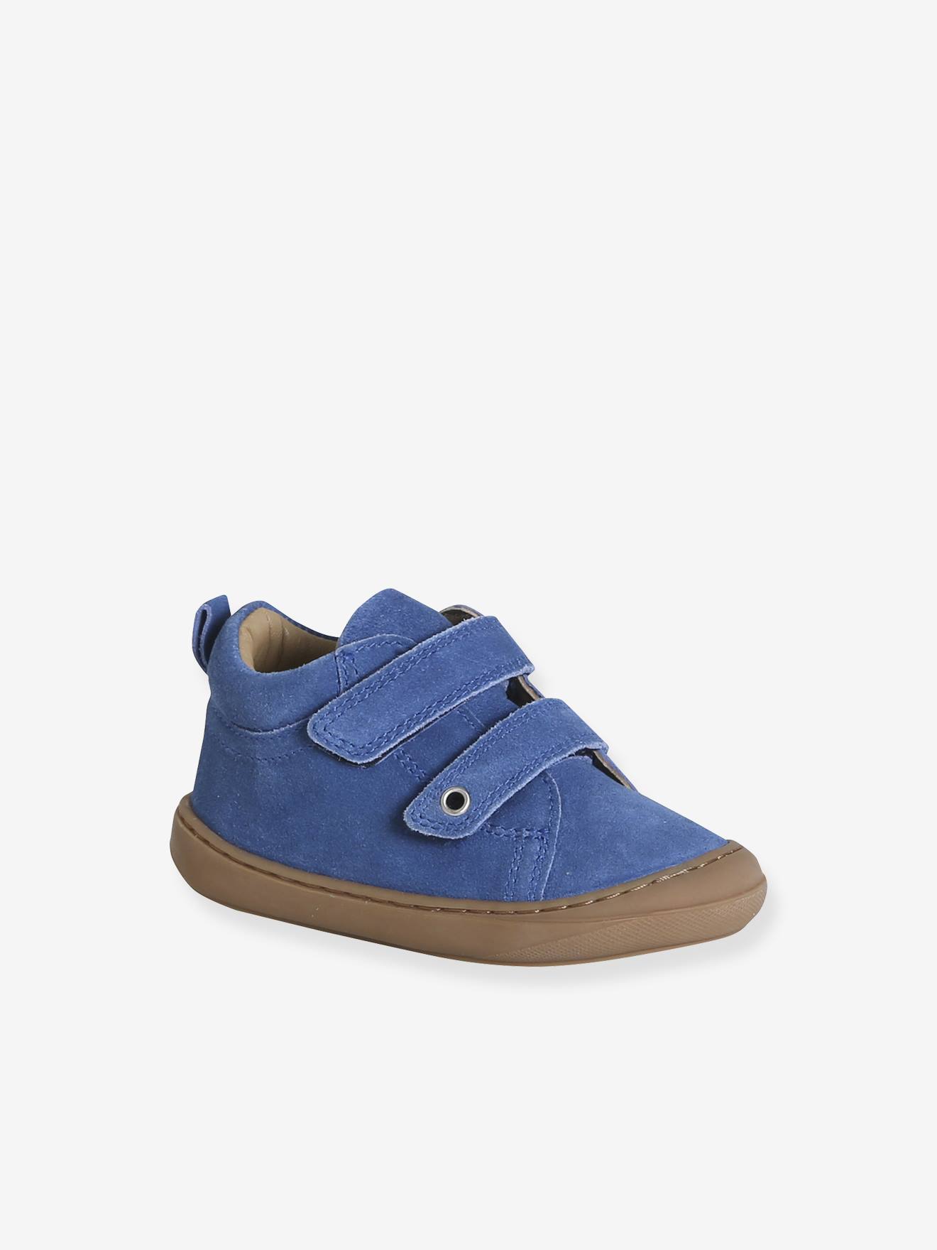 Babyslofjes van zacht leer met antislip felblauw afbeelding