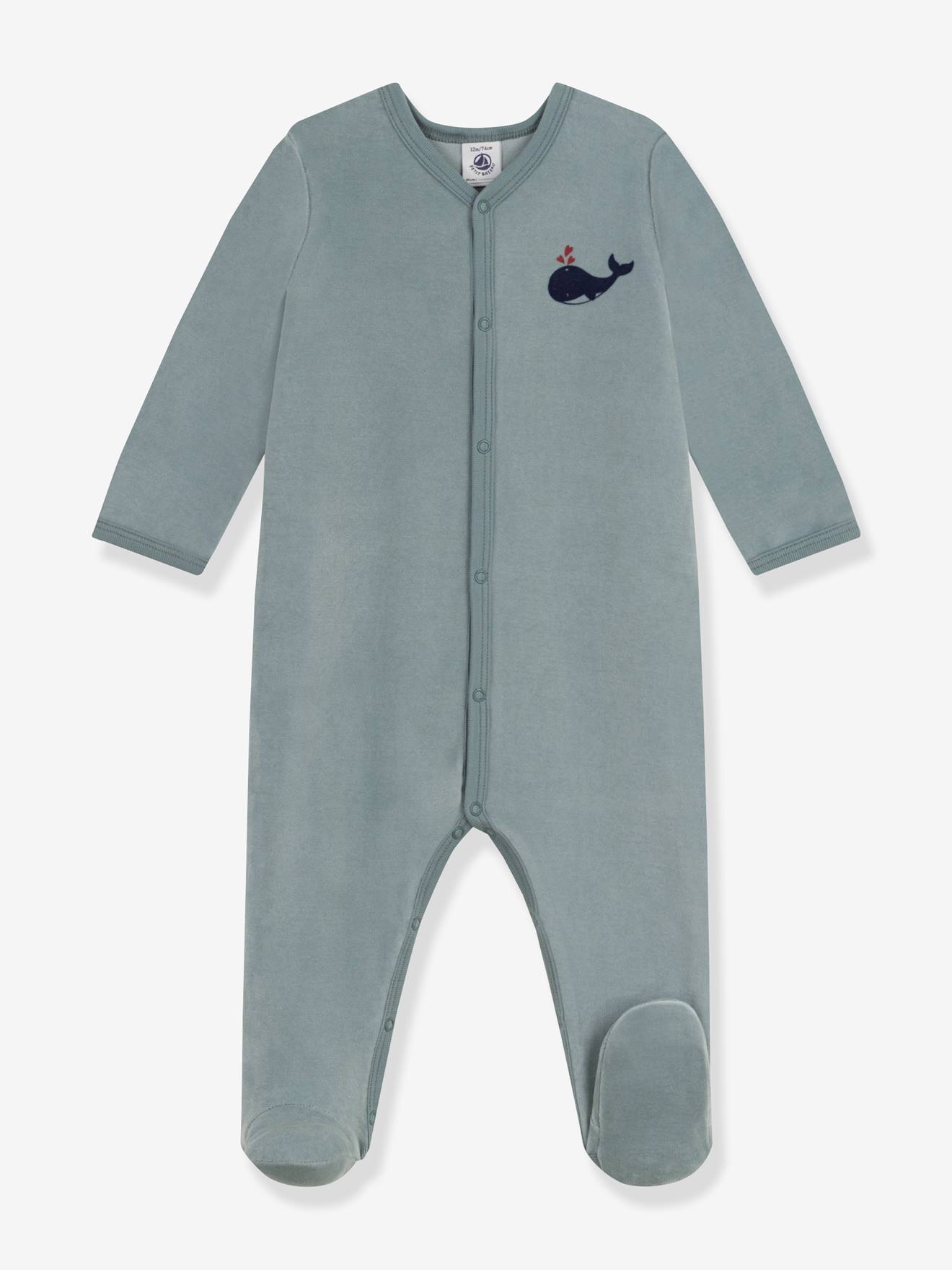 Effen PETIT BATEAU baby pyjama van fluweel / velours afbeelding