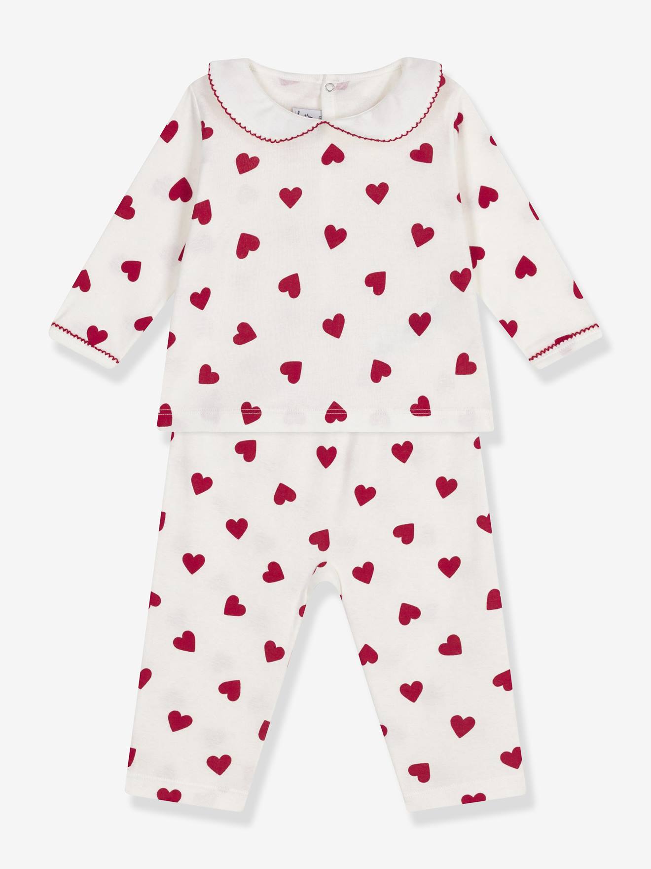 Pyjama 2-delige baby met hartjesprint PETIT BATEAU wit afbeelding