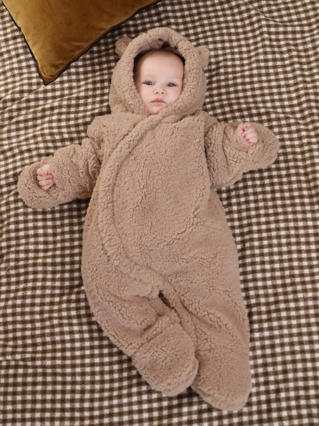 Babypakje voor pasgeborenen van imitatiebont met oren beige afbeelding