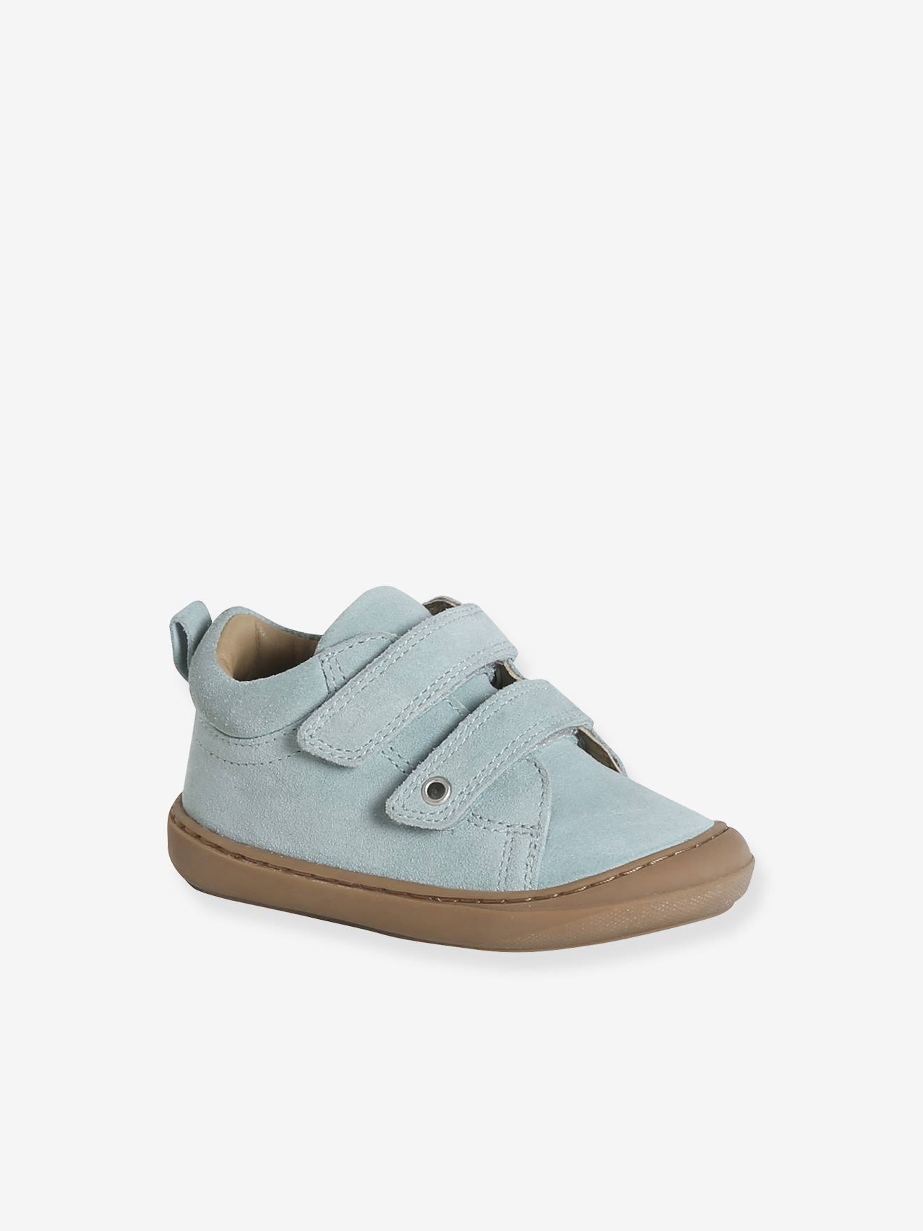 Zachte lederen baby-slofjes voor de eerste stapjes turquoiseblauw afbeelding
