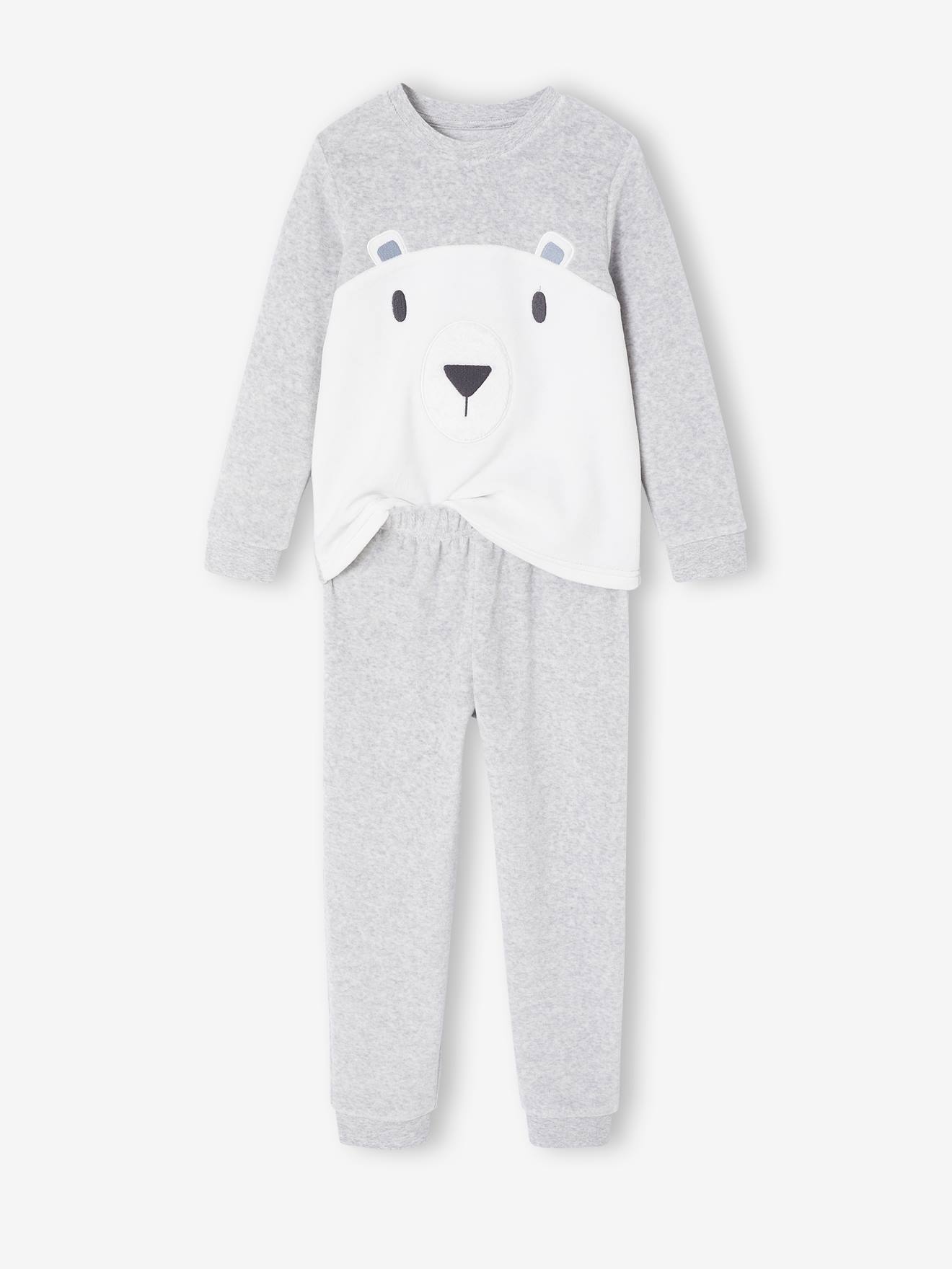 Pyjama fluweel / velours voor jongens Beer gemêleerd grijs afbeelding