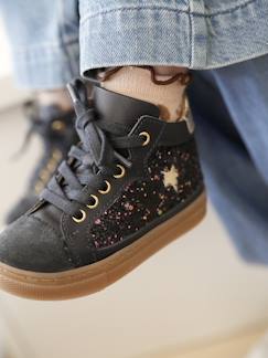 Schoenen-Baby schoenen 17-26-Loopt meisje 19-26-Sneakers-Hoge baskets met veters en elastiek van baby leer