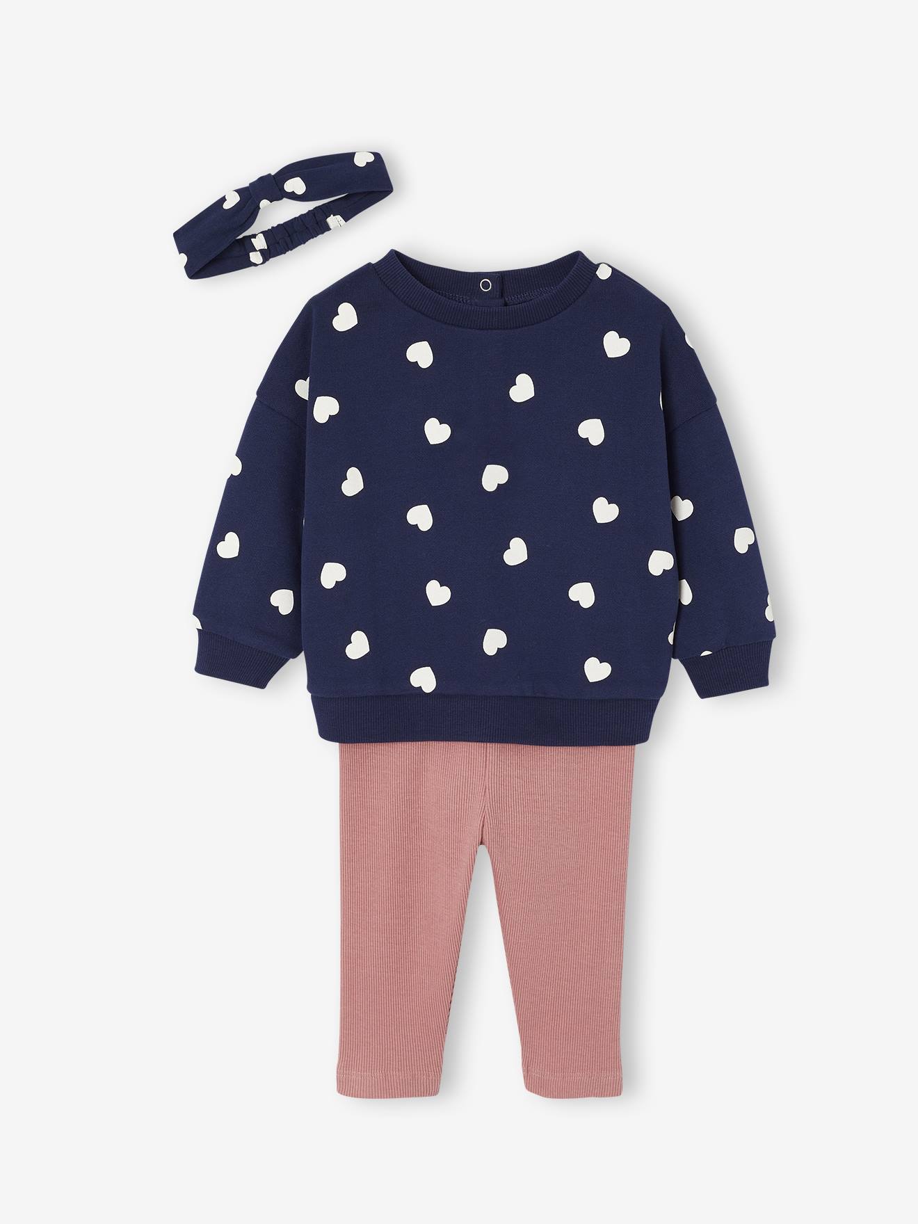 Personaliseerbare sweater + legging + haarband babymeisje marineblauw afbeelding