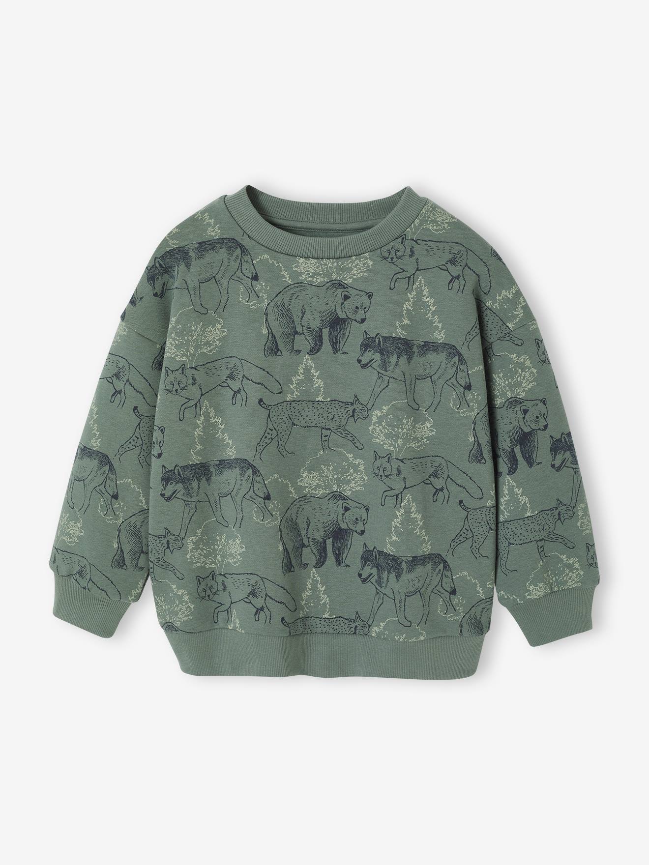 Sweater met print voor jongens saliegroen afbeelding