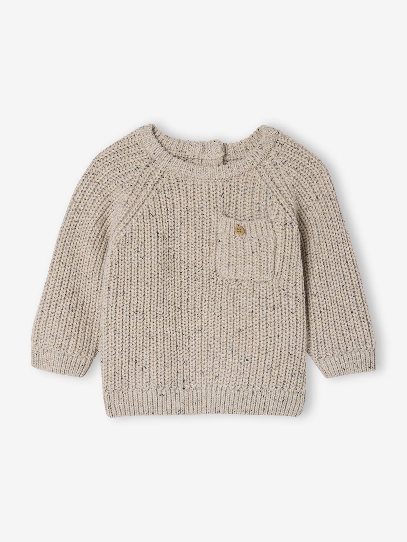 Baby trui in ribgebreide stof gemêleerd beige afbeelding