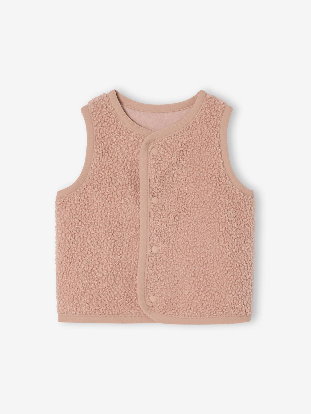 Mouwloos baby vest in imitatiebont roze (poederkleur) afbeelding