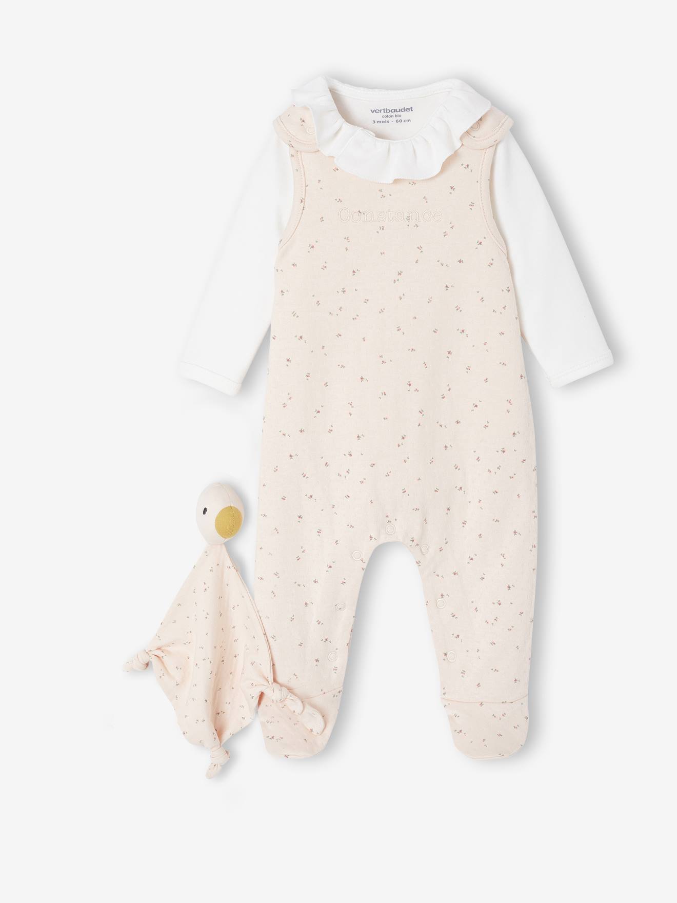3-delige babyset met babypakje + body + knuffels rozen afbeelding