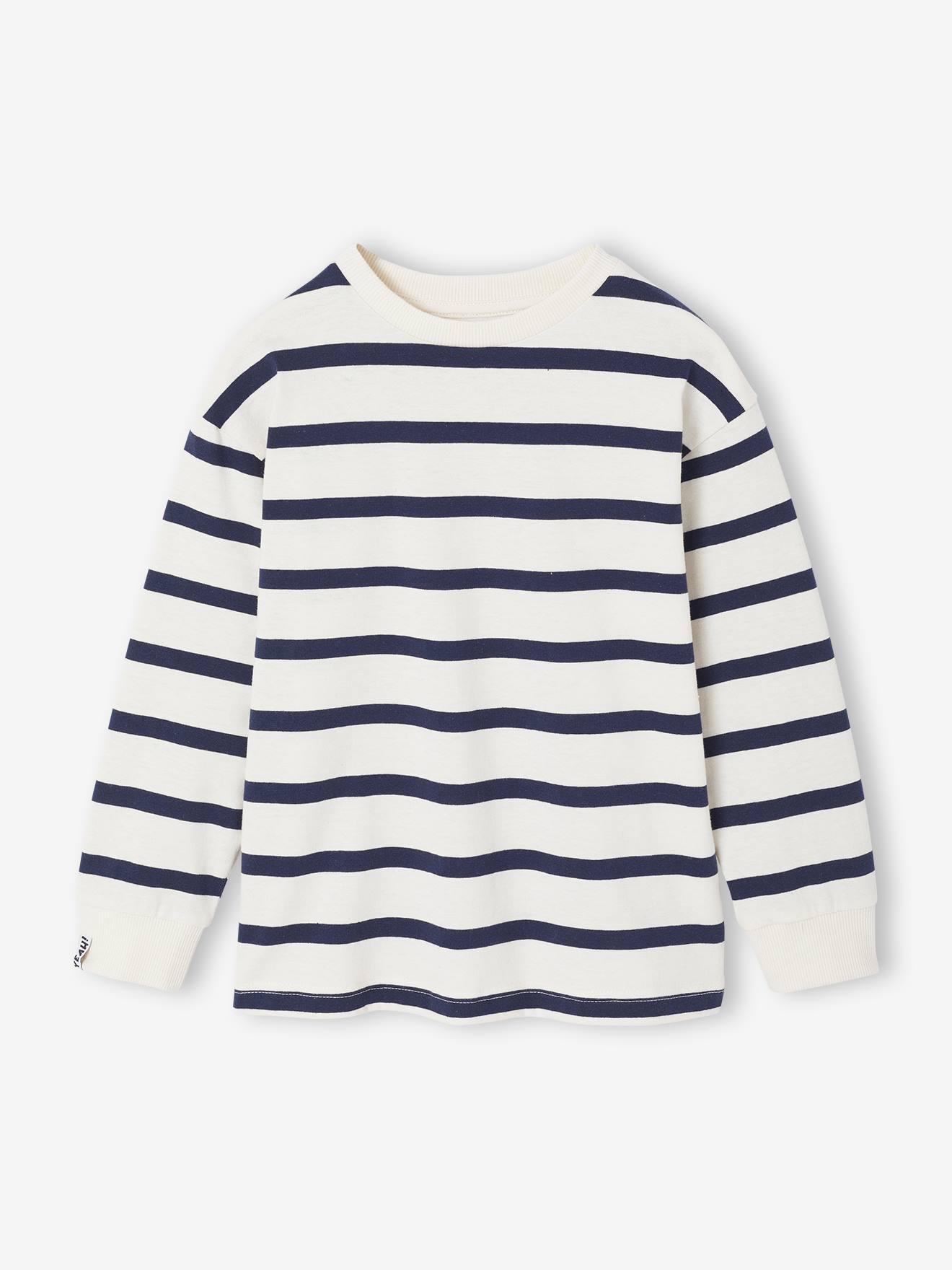 Gestreept T-shirt met lange mouwen voor jongens ecru afbeelding