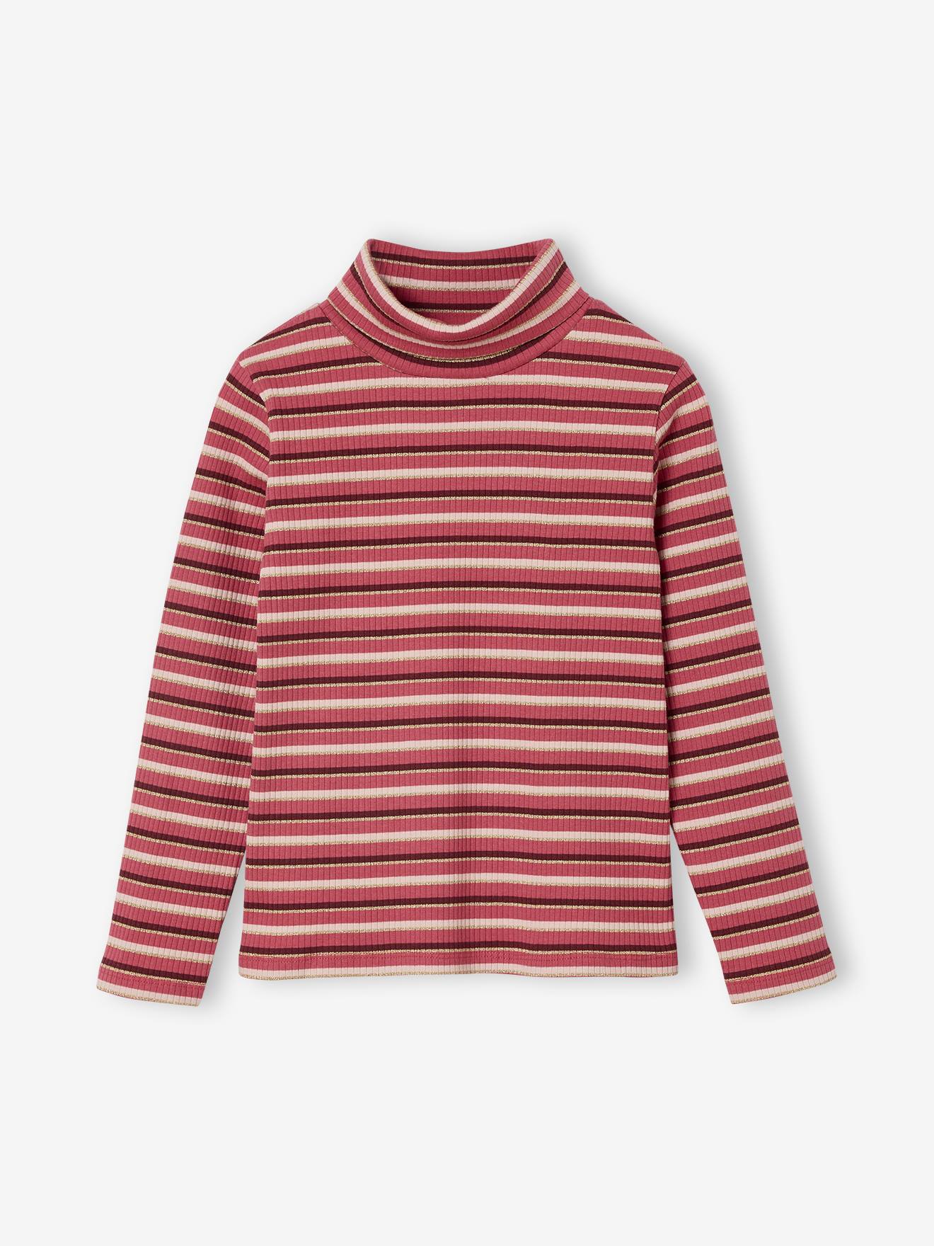 T-shirt met rolkraag van ribstof meisjes framboos afbeelding
