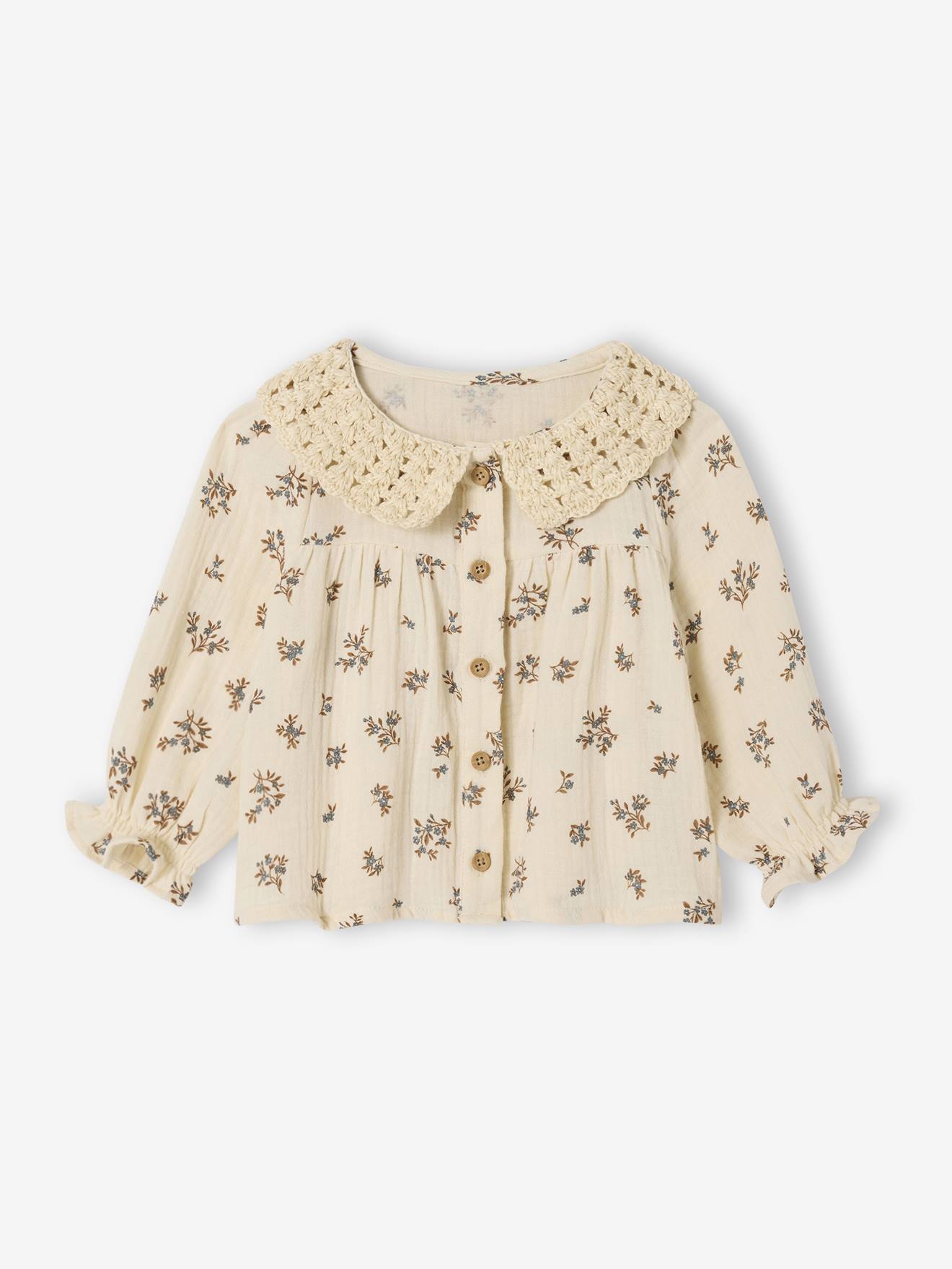 Bedrukte babyblouse met gehaakte kraag vanille afbeelding