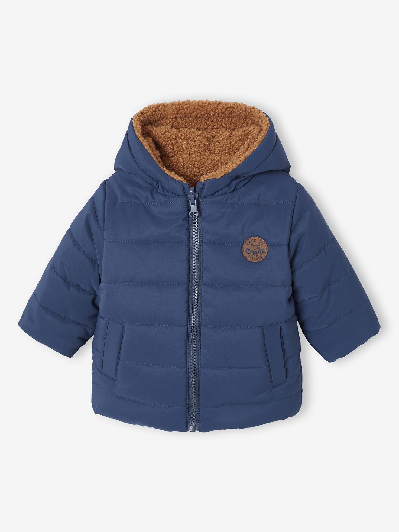 Omkeerbaar donsjack met capuchon voor baby marineblauw afbeelding