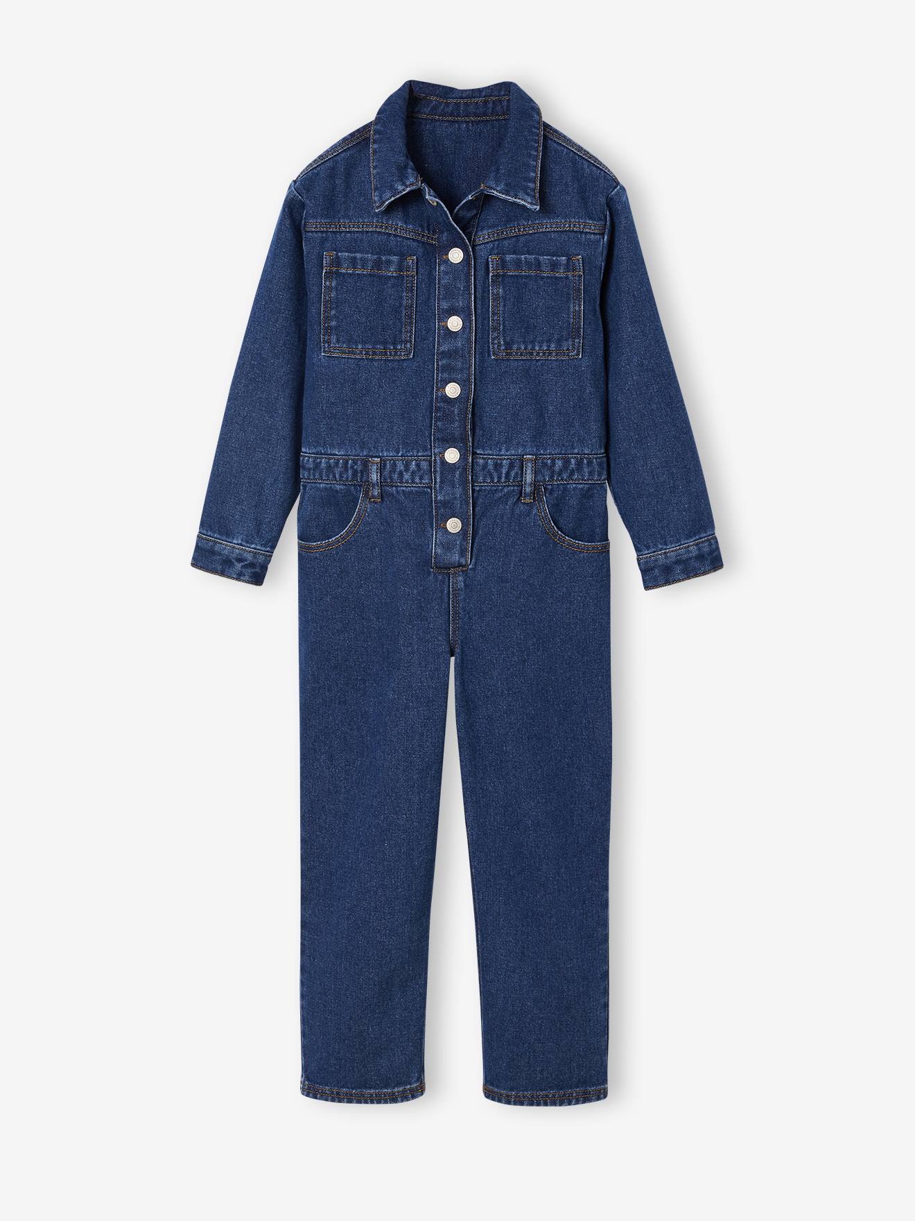 Jumpsuit van denim in workerstijl voor meisjes middenblauw afbeelding