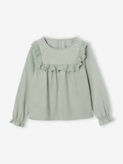 Meisje-Fluwelen meisjesblouse met ruches en Engels borduursel