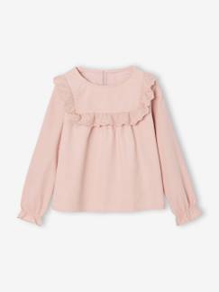 Meisje-Fluwelen meisjesblouse met ruches en Engels borduursel