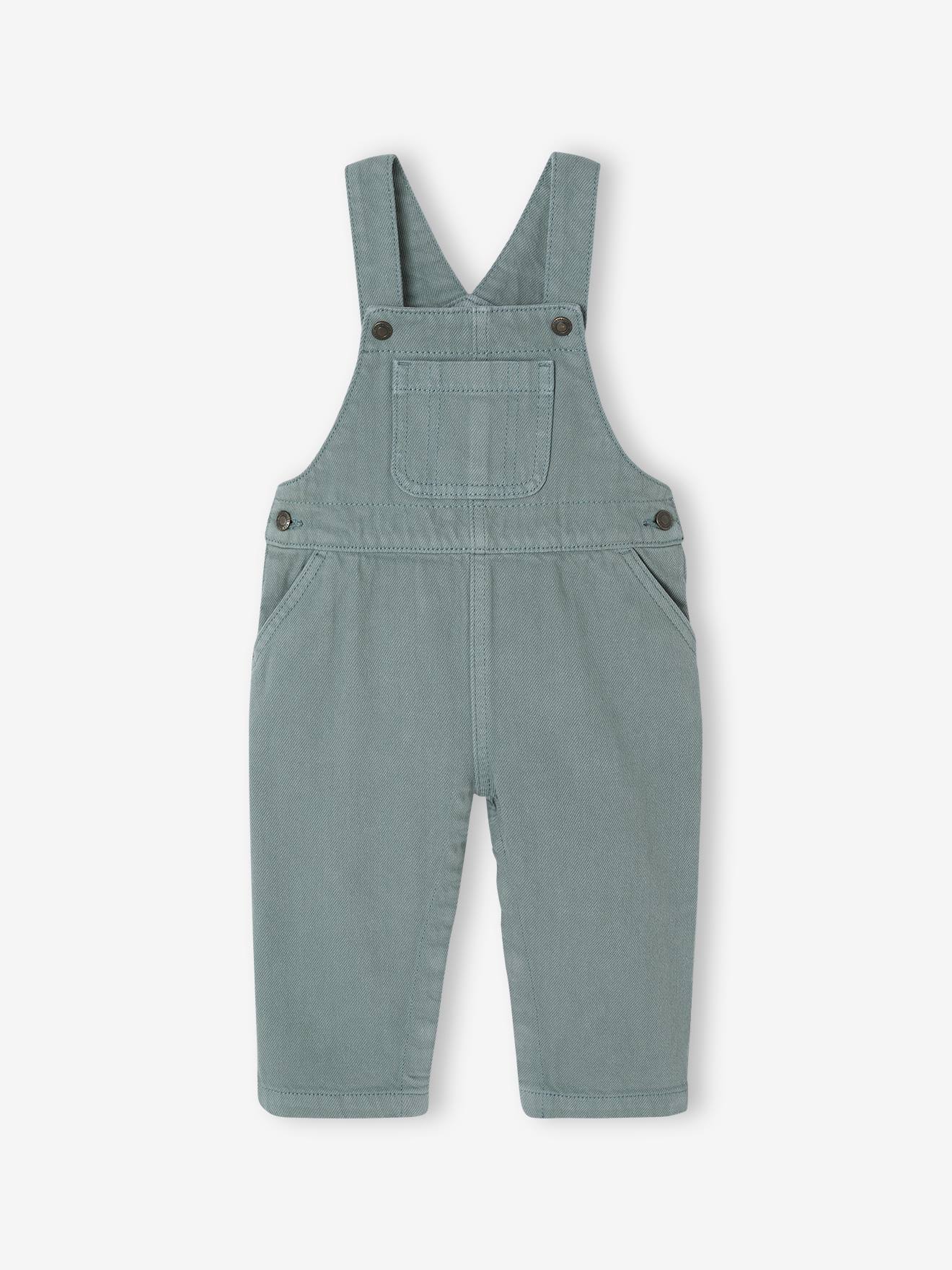 Salopet voor baby's in pigment geverfde keperstof groen afbeelding