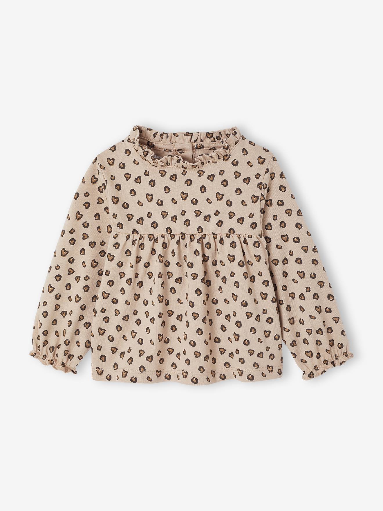 T-shirt baby bedrukte lange mouwen taupe afbeelding