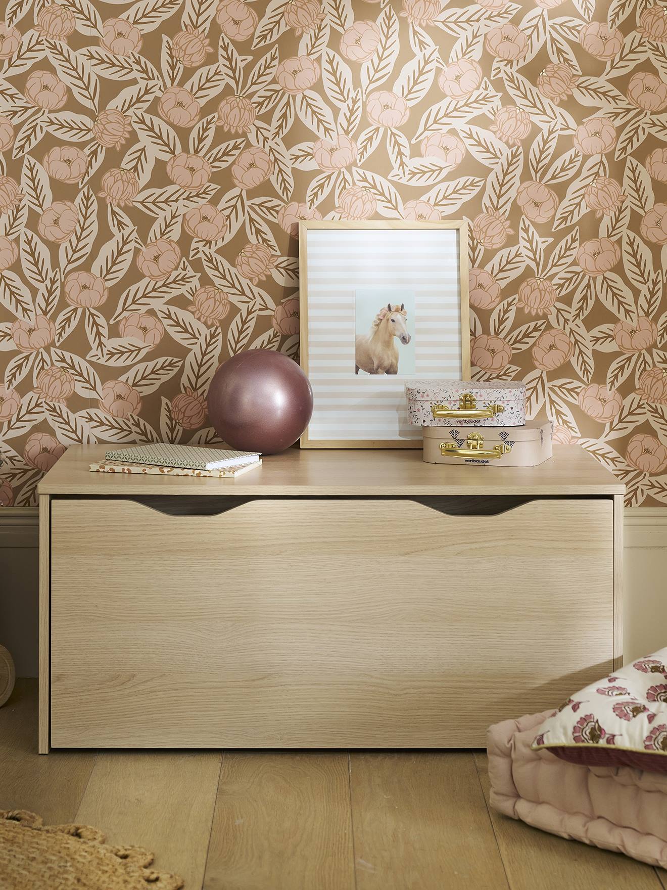 Opbergkoffer/-bank op wieltjes hout afbeelding