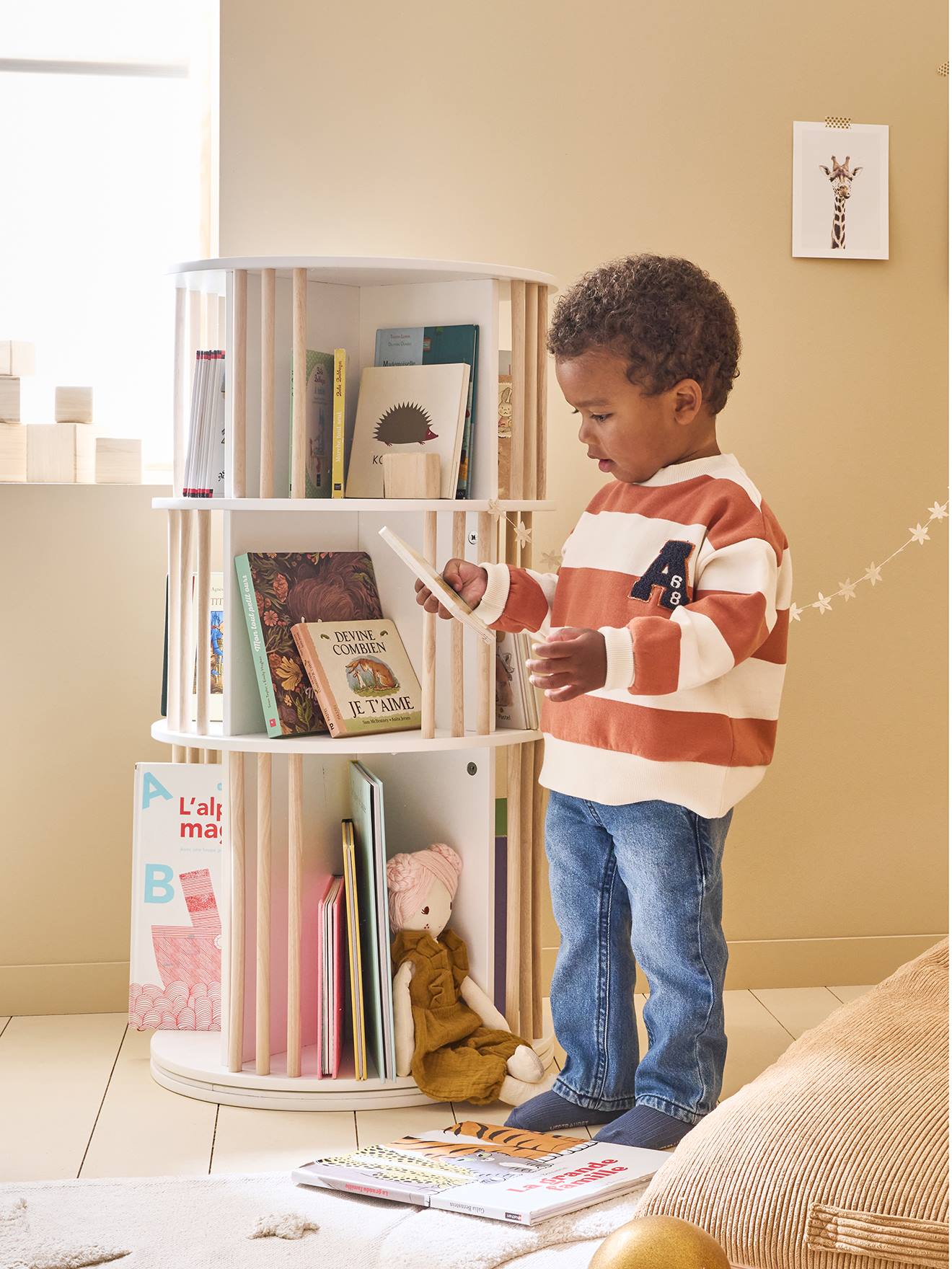 Draaibare boekenkast met 3 niveaus wit afbeelding