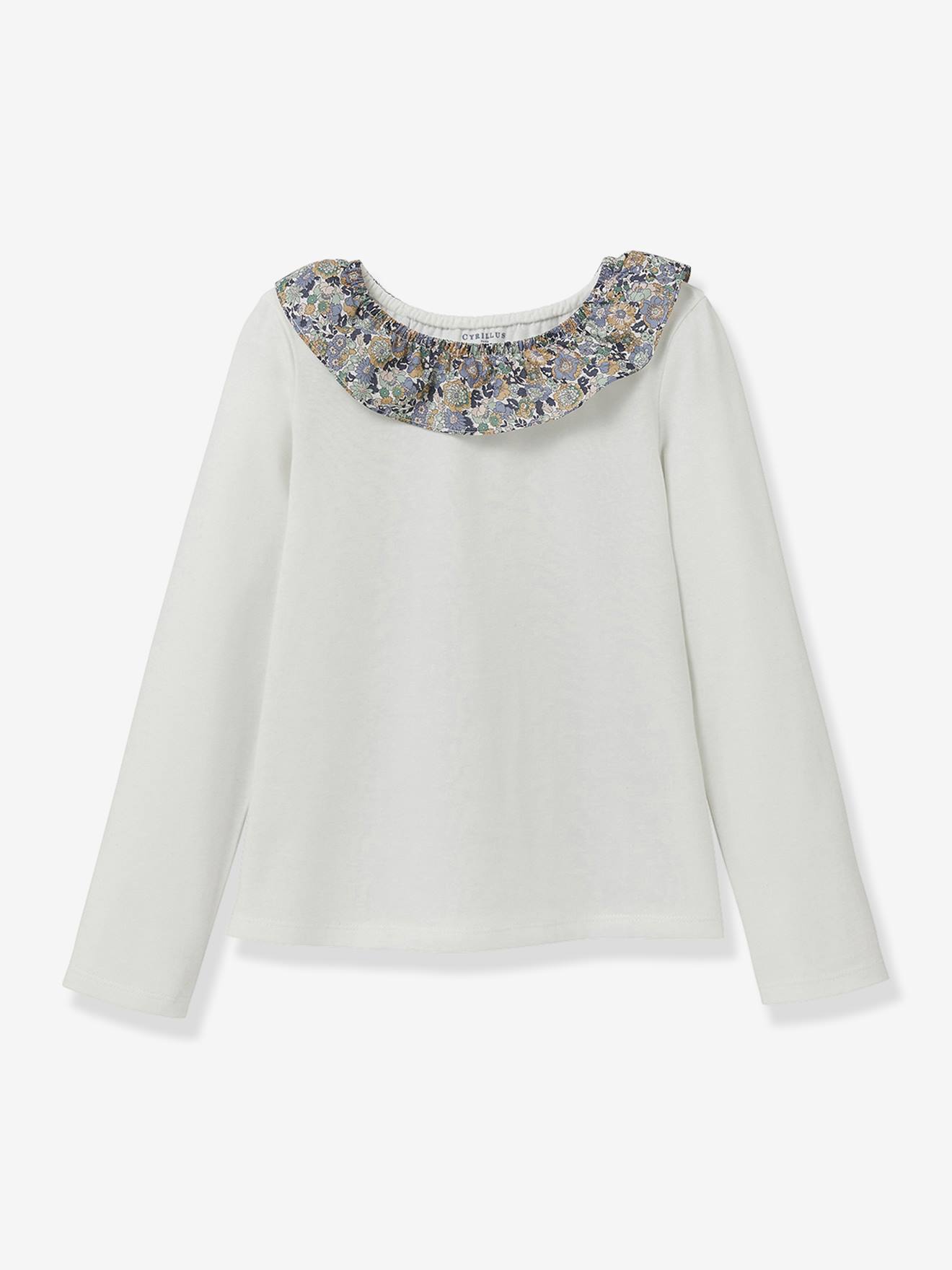 T-shirt met kraag in Liberty stof van biologisch katoen CYRILLUS ecru afbeelding