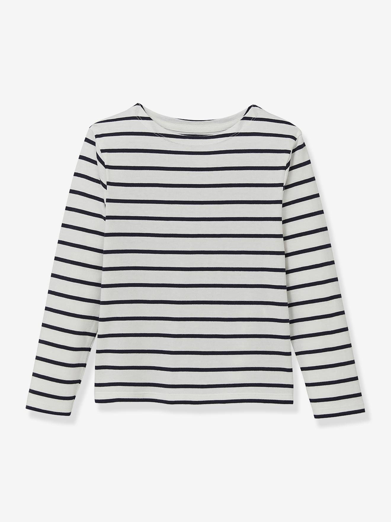 T-shirt met strepen voor jongens van biologisch katoen CYRILLUS blauw afbeelding